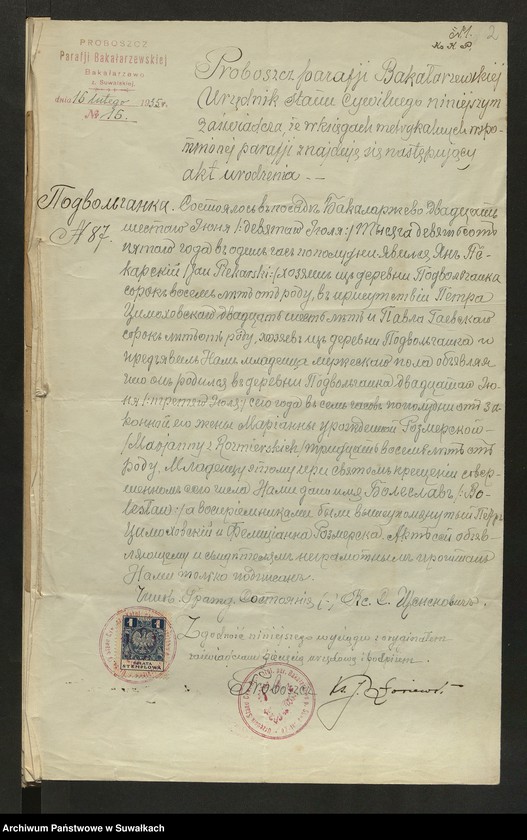 image.from.unit.number "Aneksa [do akt małżeństw] parafji Podżylińskiej za rok 1935"