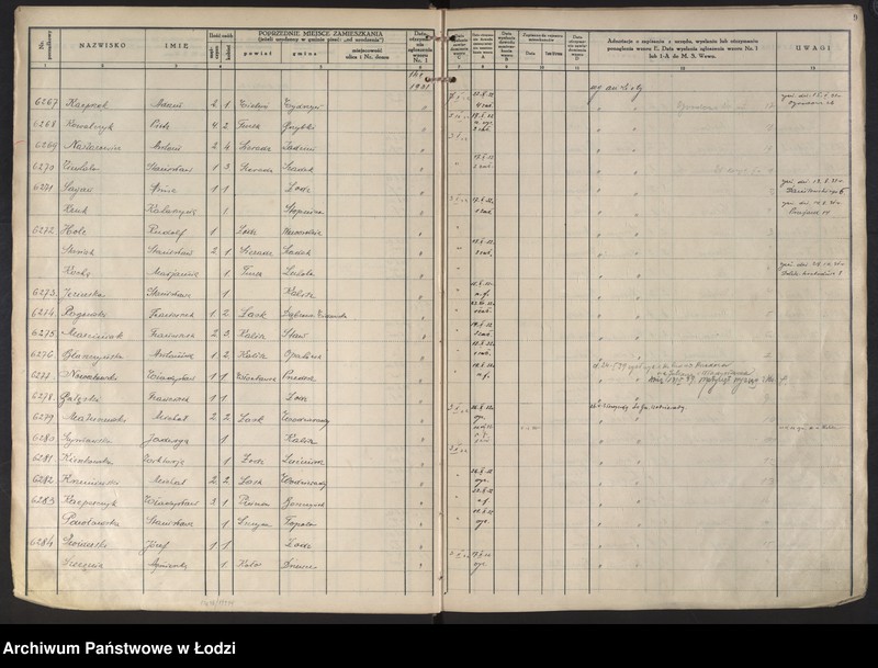 Obraz 12 z jednostki "Księga kontroli ruchu ludności (rejestr osób przybywających do gminy) Łódź, komisariat IV, ks. III, nr 6150-9390"