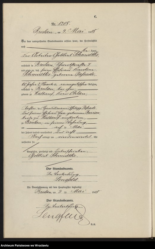 image.from.unit.number "Sterbe-Neben-Register Breslau I 1908 Band 4"