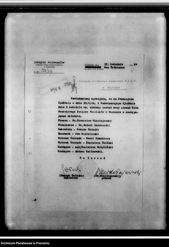 image.from.unit.number "Korespondencja z Zarządem Koła Związku Powiatów powiatu poznańskiego: skład zarządu, korespondencja w sprawie wydania bonów obiadowych dla bezrobotnych członków związku - sprawy finansowe"