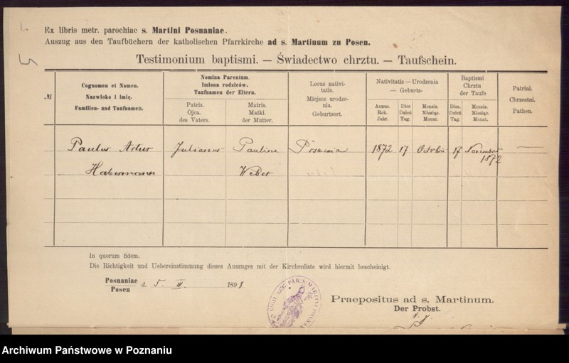 Obraz 7 z jednostki "Die von den Verlobten beigebrachten Urkunden zur Eheschliessung pro 1898"