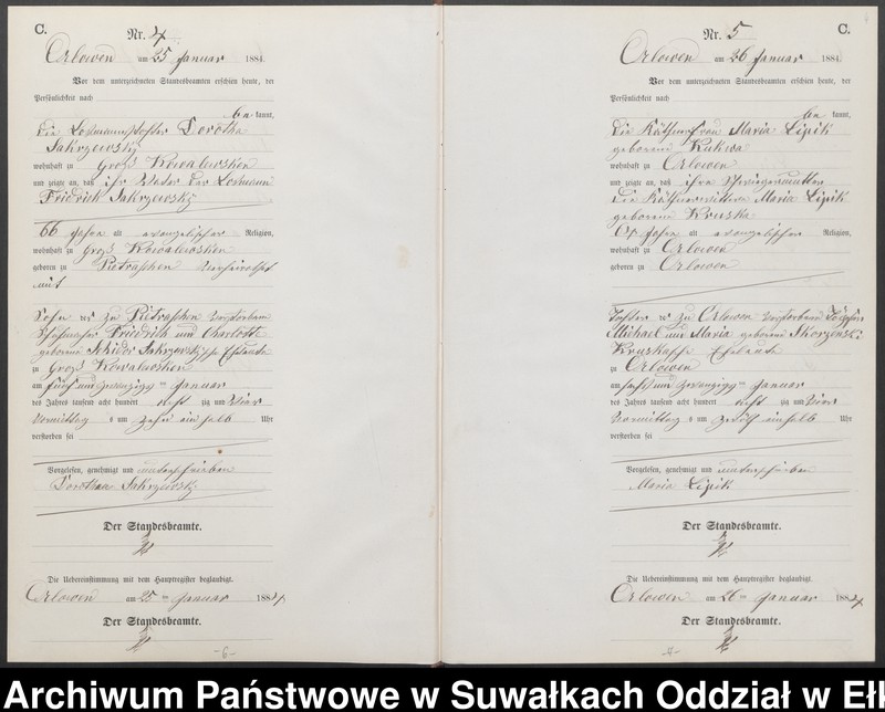 image.from.unit.number "Sterbe-Neben-Register des Preussischen Standes-Amtes Orlowen Kreis Loetzen für das Jahr 1884"