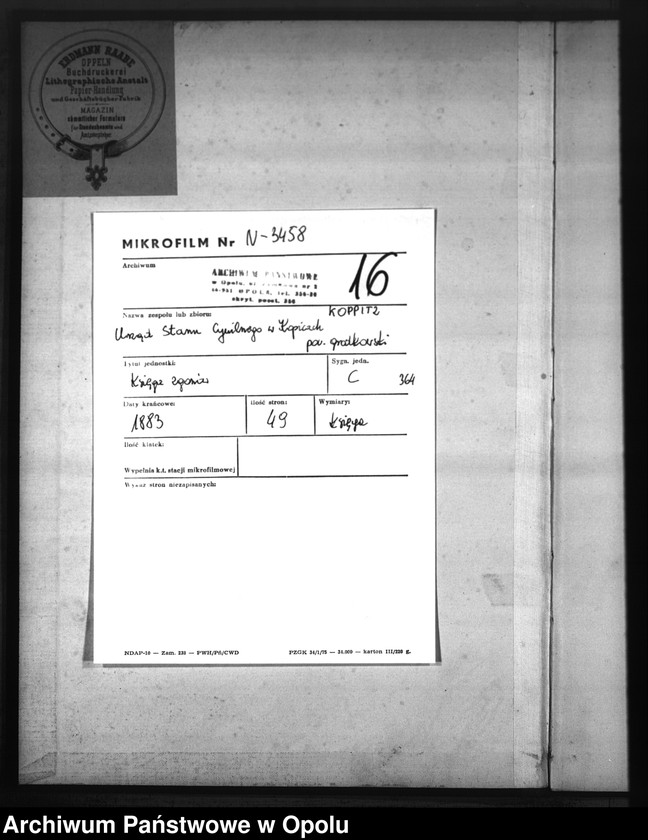 Obraz 3 z jednostki "Sterbe-Neben-Register Standesamts Koppitz pro 1883"