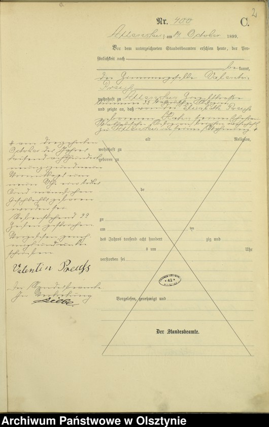 image.from.unit.number "Sterbe-Haupt-Register Tom II,Nr 400 - 529"