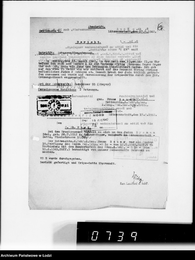 Obraz 10 z jednostki "Berichte der Polizei und Kripo [o zastrzeleniu Żydów uciekających z Getta i zatrzymaniu przemytników]"