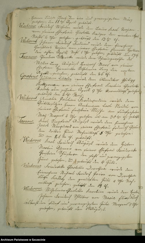 image.from.unit.number "Duplicate des Kirchenbuchs von den Grabowschen Gütern [Grabow]: Prützow [Prusinowo], Rienow [Rynowo], Tarnow [Tarnowo], Wuhrow [Worowo] und Mühlendorf [Poradz]"