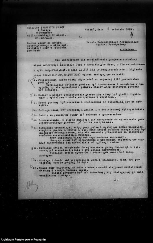 Obraz 8 z jednostki "Zatwierdzenie projektu zakładu przemysłowego /młyna motorowego/ A. Dary w Krosinku powiat śremski"