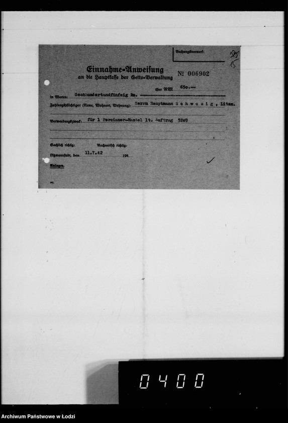 Obraz 19 z jednostki "Kürschnerei. [Zamówienia, rachunki i świadectwa dostaw]"