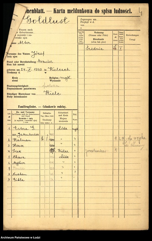 Obraz 6 z jednostki "[Spis ludności Łodzi] Goldlewicz - Goldring"
