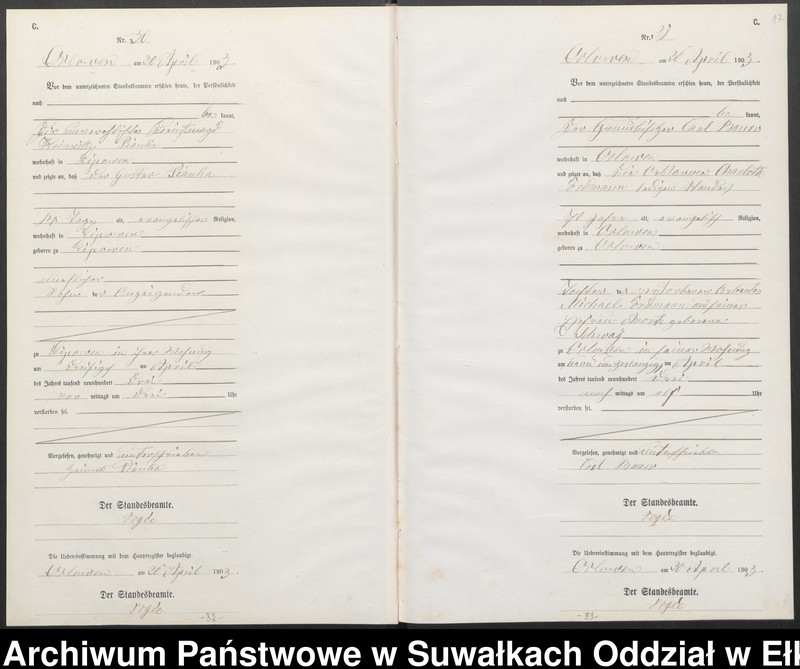image.from.unit.number "Sterbe-Neben-Register des Preussischen Standes-Amtes Orlowen Kreis Lötzen"