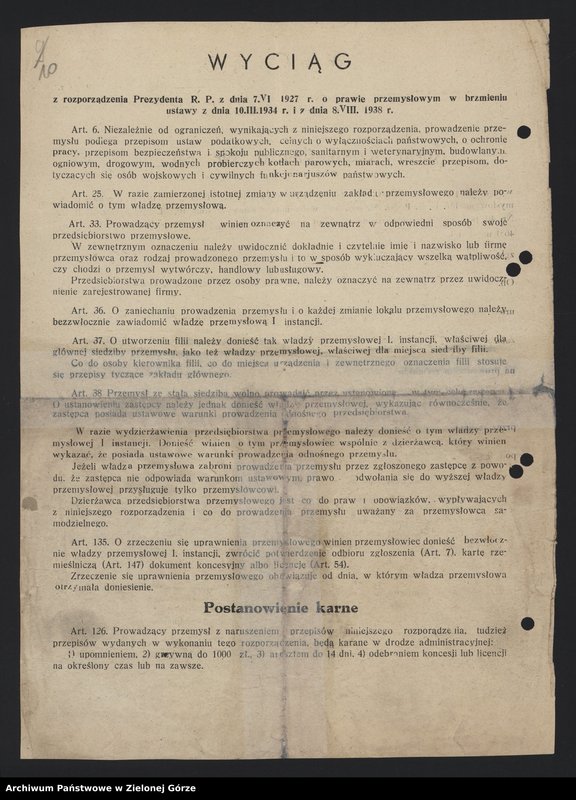Obraz 12 z jednostki "Nłyn w Dolanowie - karta rzemieślnicza, karta rejestracyjna , opis techniczny, zawiadomienie o prowadzeniu działalności"