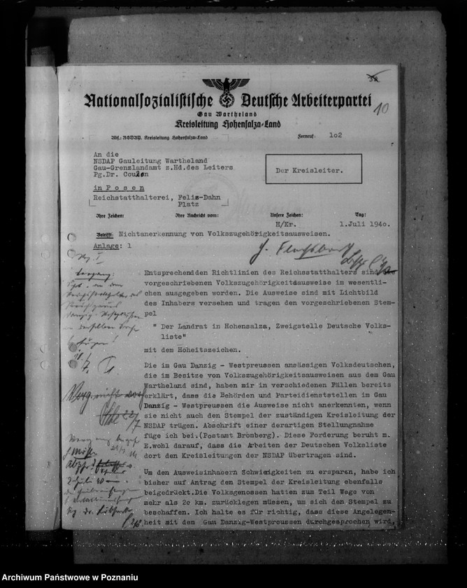 Obraz 14 z jednostki "Zarządzenia i korespondencja w sprawie zaświadczeń o pochodzeniu niemieckim"