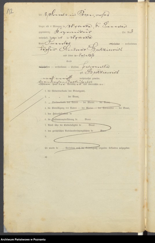 Obraz 14 z jednostki "Die von den Verlobten beigebrachten Urkunden zur Eheschliessung pro 1901. Vol XVI"