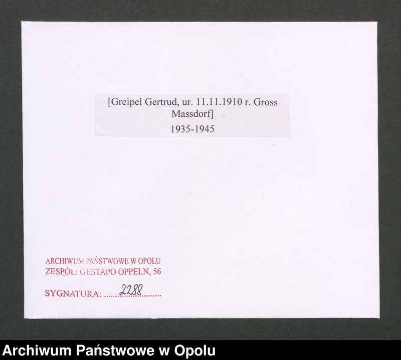 Obraz 2 z jednostki "[Greipel Gertrud, ur. 11.11.1910 r. Gross Massdorf]"