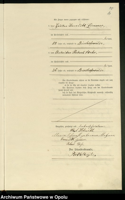 Obraz 18 z jednostki "Heiraths-Haupt-Register des Standsamts Bischofswalde pro 1901"