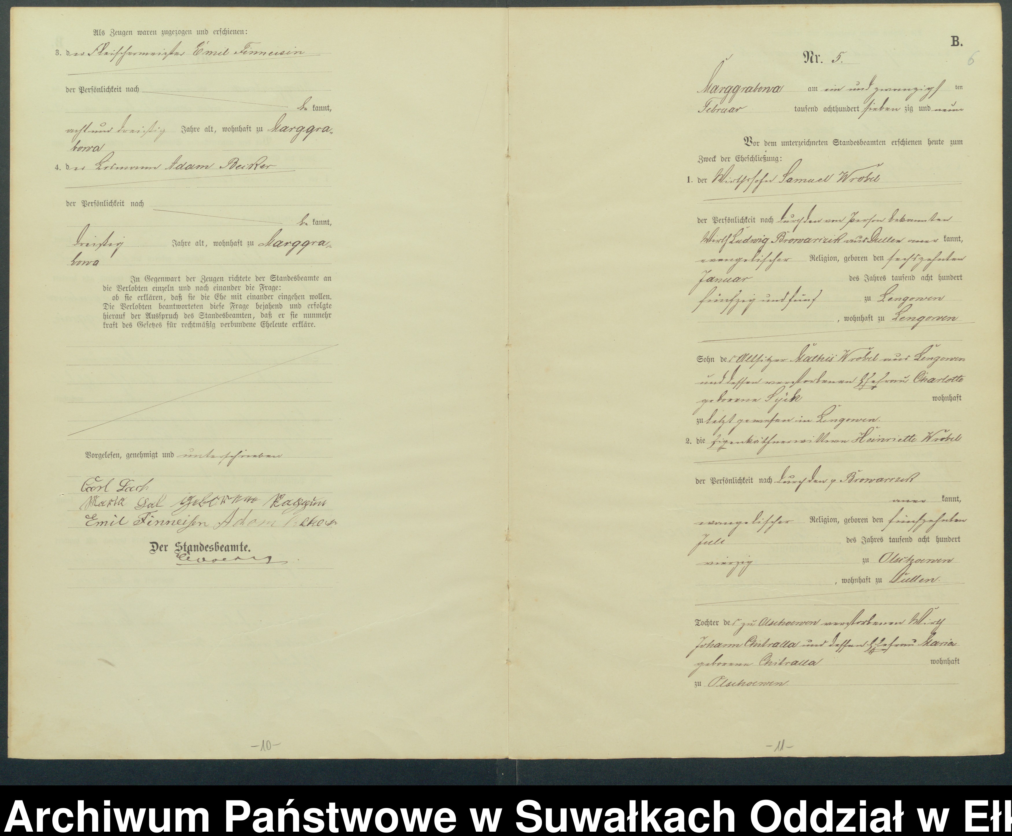 Skan z jednostki: Heiraths-Haupt-Register des Königlich Preussischen Standes-Amtes Landgemeinde Marggrabowa Kreis Oletzko