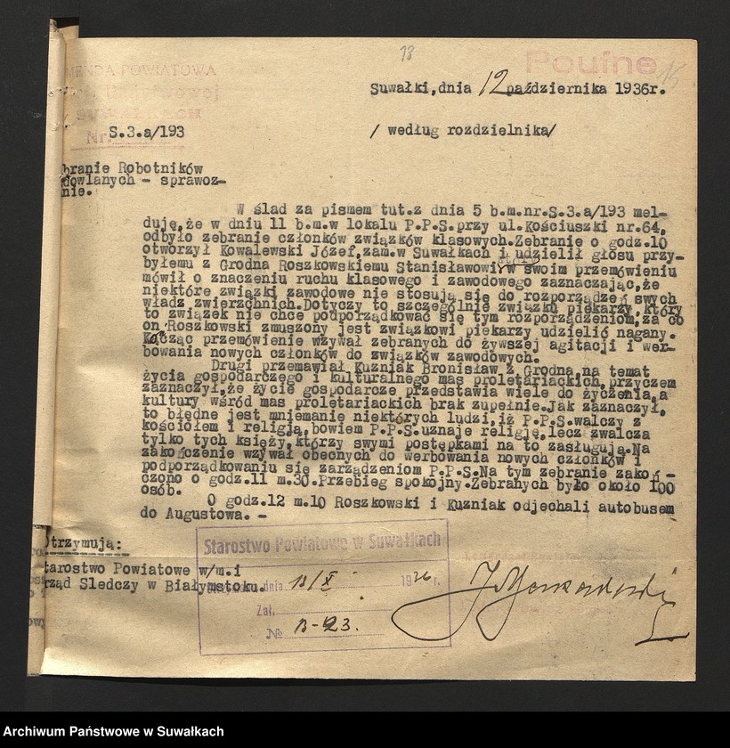 image.from.unit.number "[Wykaz związków zawodowych istniejących w powiecie wg. stanu na dzień 1. I 1937 r. oraz korespondencja]"