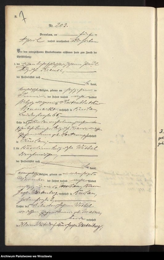 image.from.unit.number "Heiraths-Haupt-Register Breslau II 1907 Band 2"