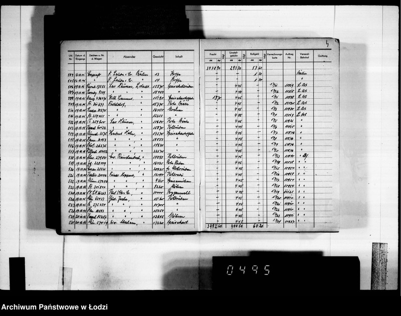 Obraz 8 z jednostki "Frachten Eingang [rejestr listów przewozowych]"