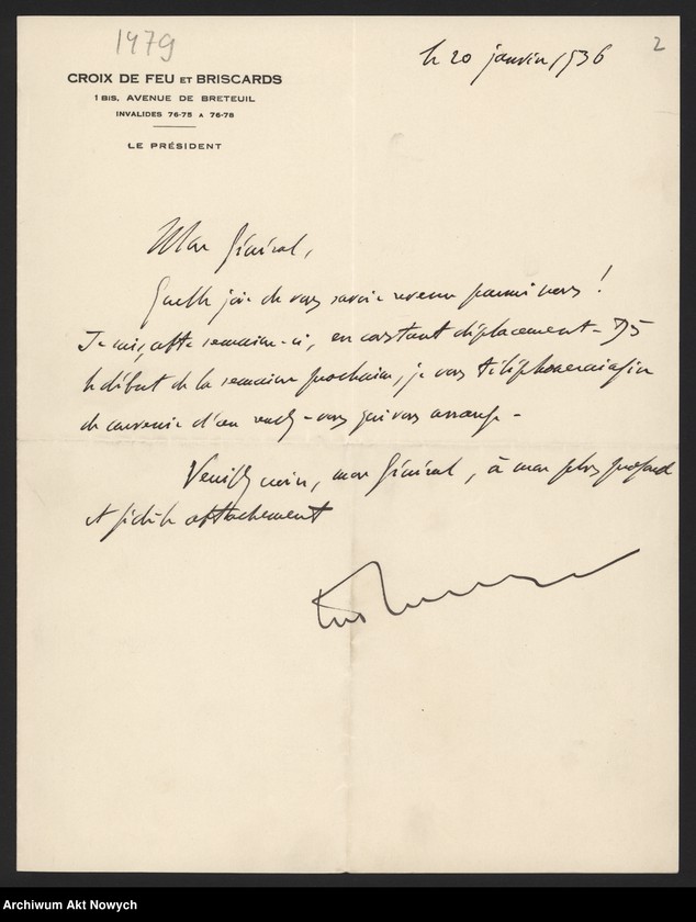 image.from.unit.number "La Rocque François de, pułkownik. Przesłanie pisma "Flambeau