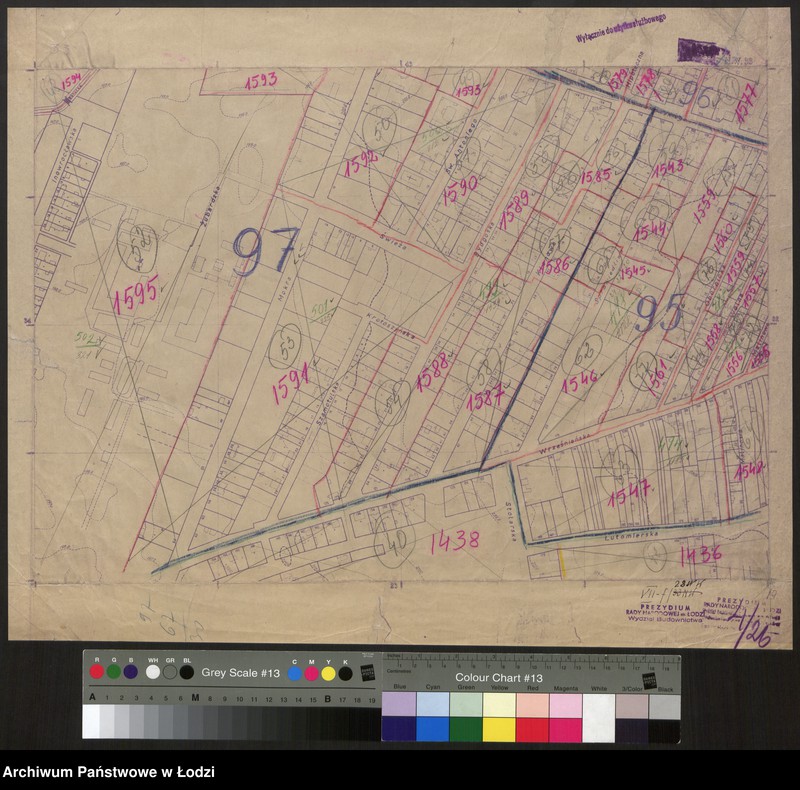Obraz 1 z jednostki "Plan m. Łodzi 1:2000 z oznaczeniem podziału miasta na obwody i rejony spisowe. Sekcja NW33"