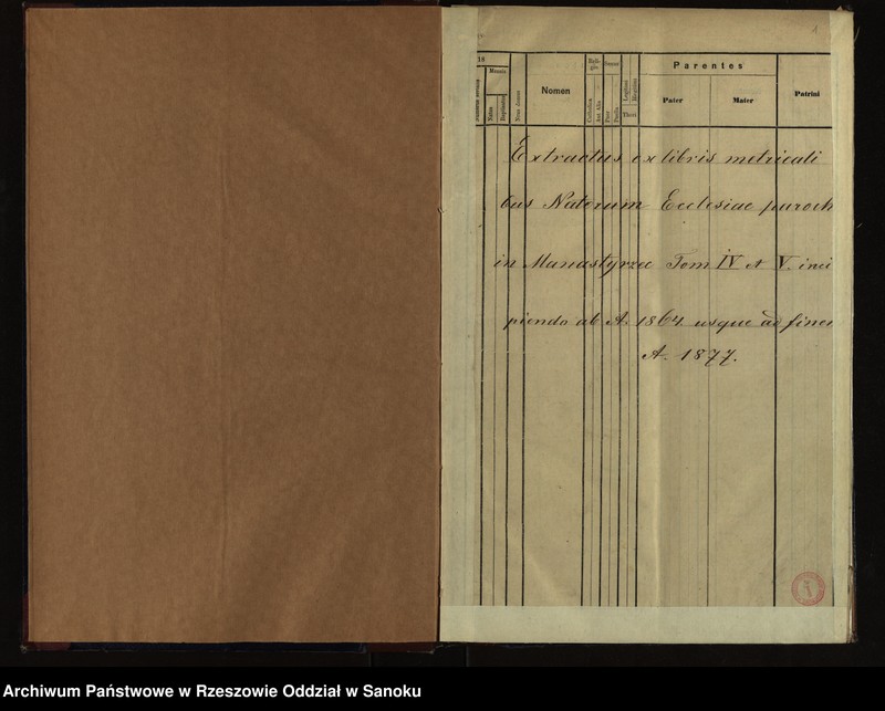 image.from.unit.number "Księga urodzeń dla miejscowości Manasterzec z lat 1864-1877 oraz księga zgonów dla miejscowości Manasterzec, Łukawica, Bezmiechowa Dolna i Bezmiechowa Dolna"