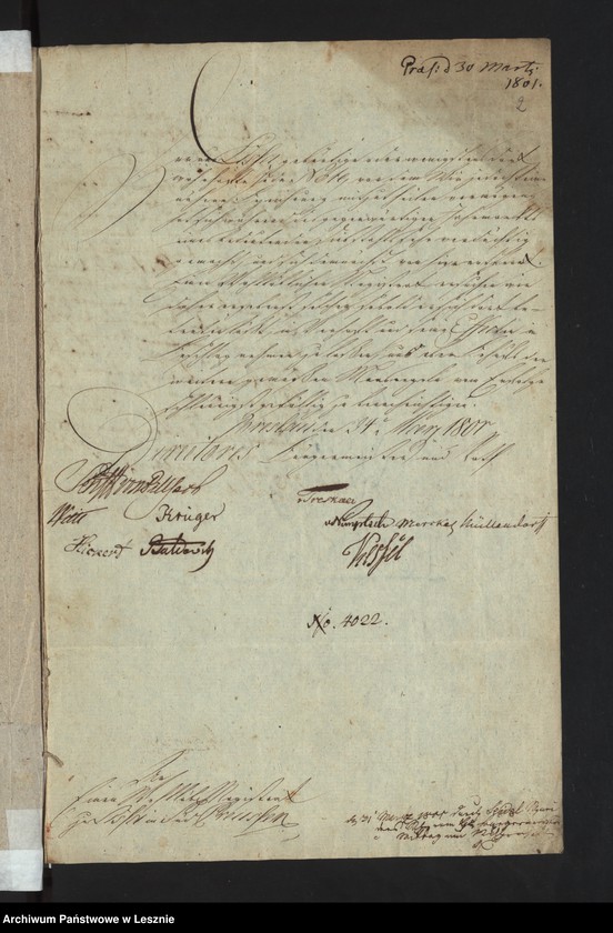 Obraz 4 z jednostki "[Akta in Sachen des zu Storchnest auf Requisition des Magistrats zu Breslau vom 24 März 1801 verhafteten, darfur gebrachten und nach Breslau transportierten allhiesigen Schutzjuden Nathan Knoff]"