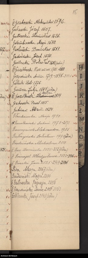 Obraz 18 z jednostki "Wykaz abecadłowy osób, które zgłosiły się o pomoc pieniężną."