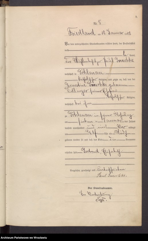 image.from.unit.number "Księga urodzeń USC Mieroszów (Friedland) 1901"