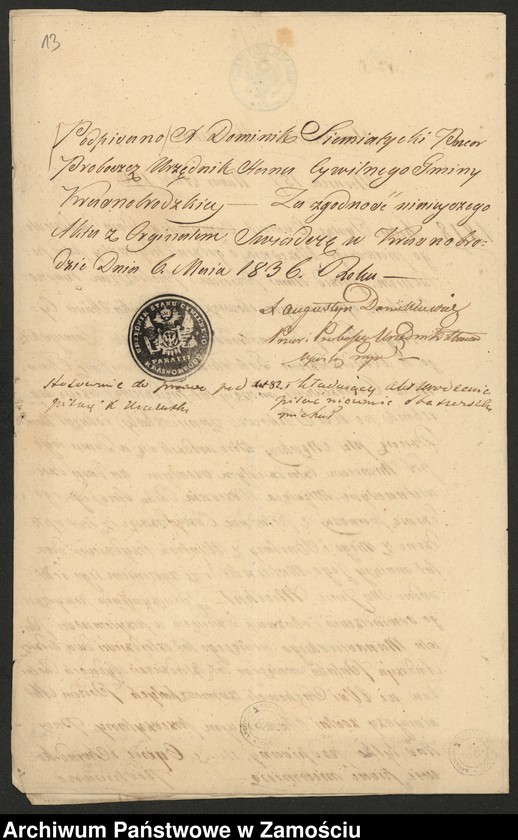 image.from.unit.number "Alegaty do księgi urodzeń, małżeństw i zgonów z 1836 r."