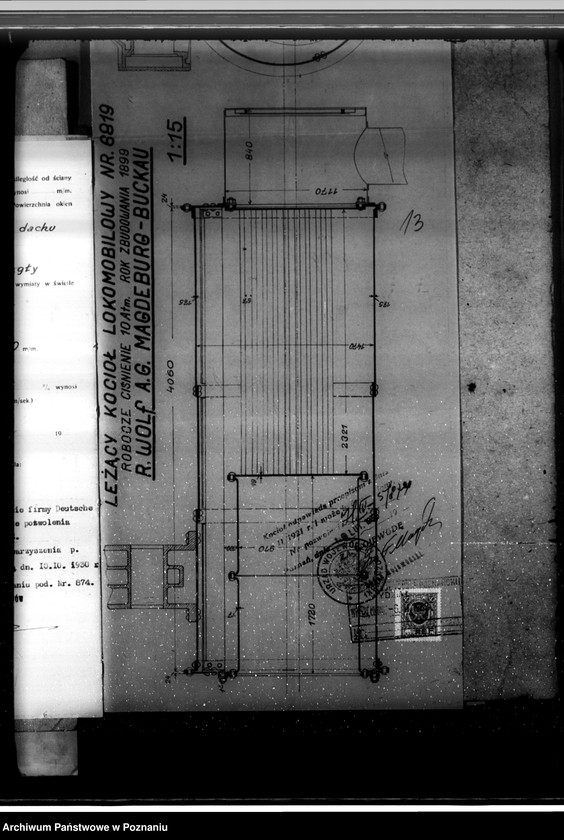 Obraz 18 z jednostki "Tartak w Czarnkowie Ignacego Klessy nr kotła fabr. 6819 nr kotła woj. 874"