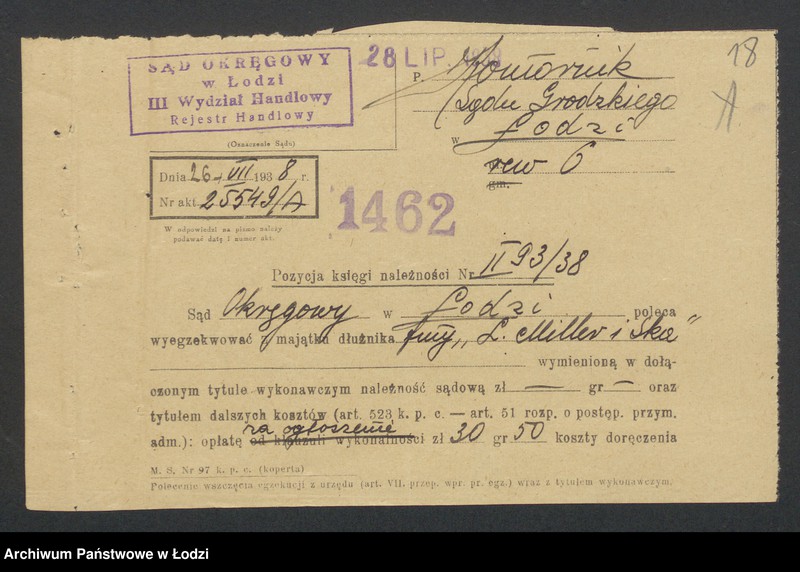 Obraz 20 z jednostki "Jakub Moszek Miller, Sucher Lajb Miller- wyrób i sprzedaż towarów włókienniczych"