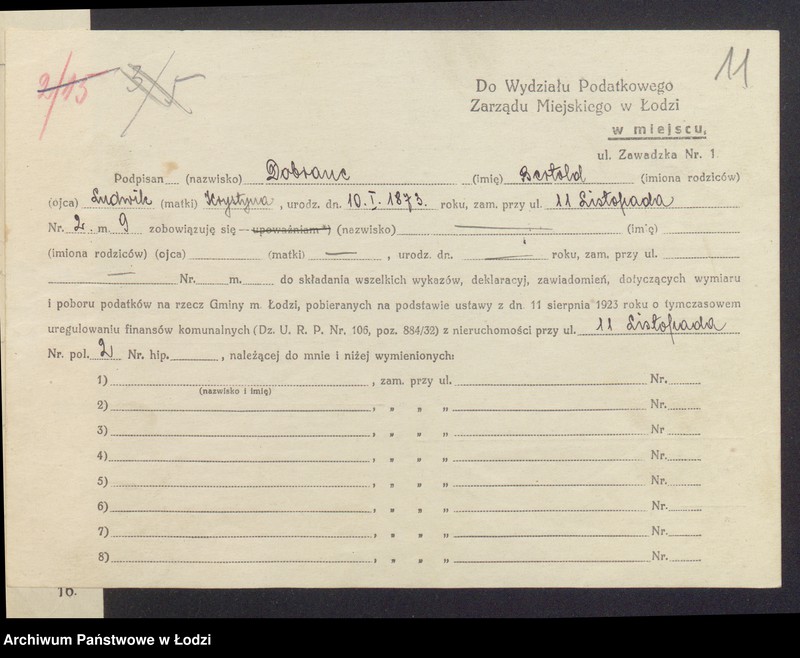 image.from.unit.number "Księga inwentarzowa nieruchomości m. Łodzi ul. 11 Listopada"