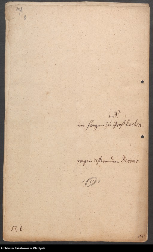 image.from.unit.number "In S. [Sachen] der Freyen von Groß-Zechen [Szczechy Wielkie] wegen restirenden Decems"