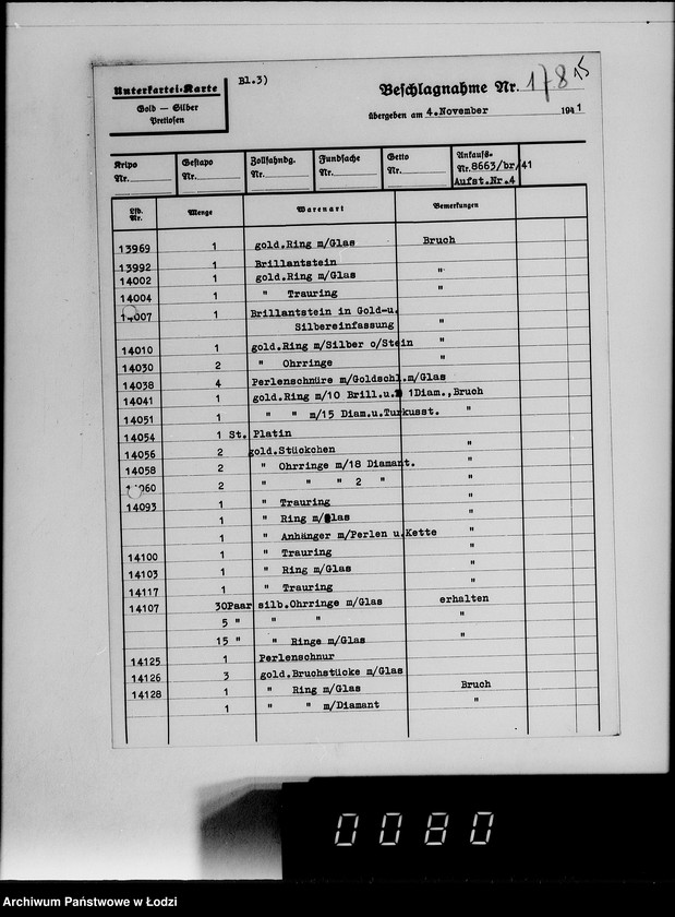 Obraz 19 z jednostki "Ankauf vom J.A.[Kartoteka dostaw skonfiskowanych kosztowności]"