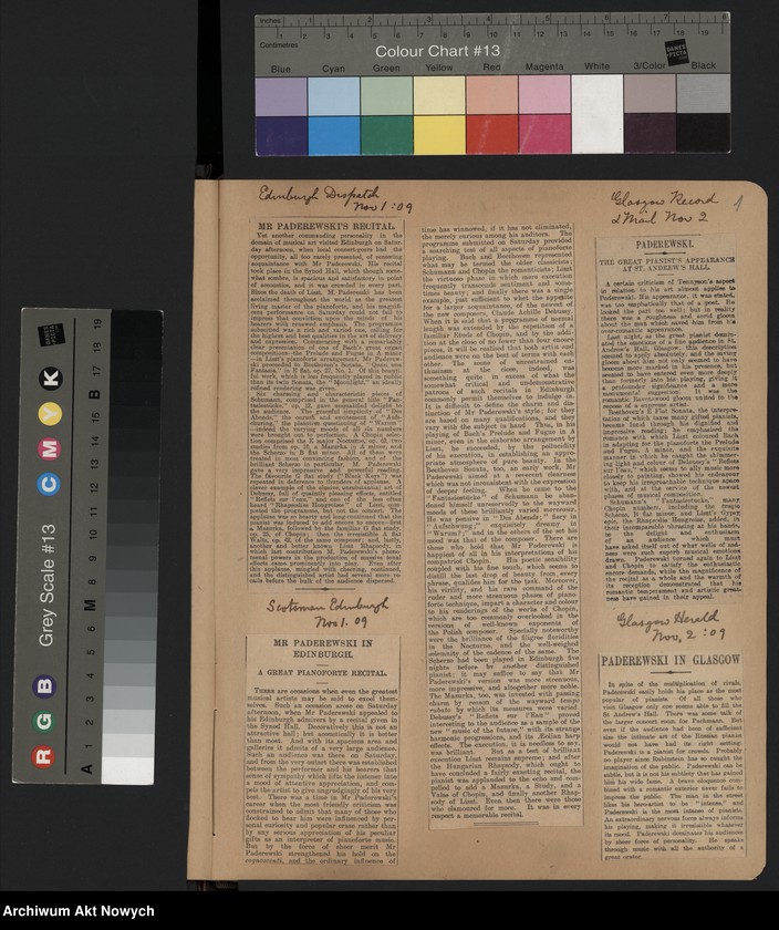 image.from.unit.number "Angleterre 1909. Wycinki prasowe dotyczące koncertów w Anglii i Szkocji"