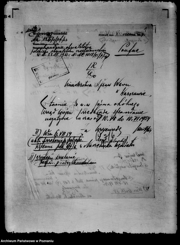 Obraz 4 z jednostki "Zbiór /sprawozdań do Ministerstwa Spraw Wewnętrznych dotyczące nadania obywatelstwa polskiego obywatelom czechosłowackim"