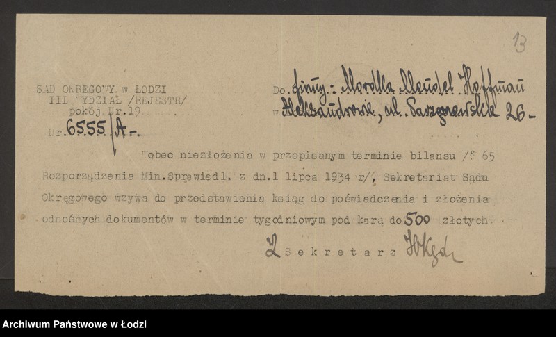 Obraz 15 z jednostki "Mordka Mendel Hoffman- wyrób pończoch"