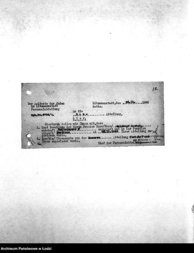 Obraz 20 z jednostki "[Korespondencja z wydziałami w sprawach personalnych, zatrudnienia i płac]"