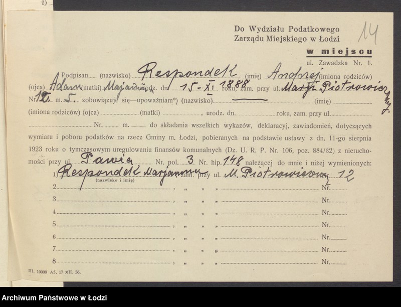 image.from.unit.number "Księga inwentarzowa nieruchomości m. Łodzi ul. Pawia"