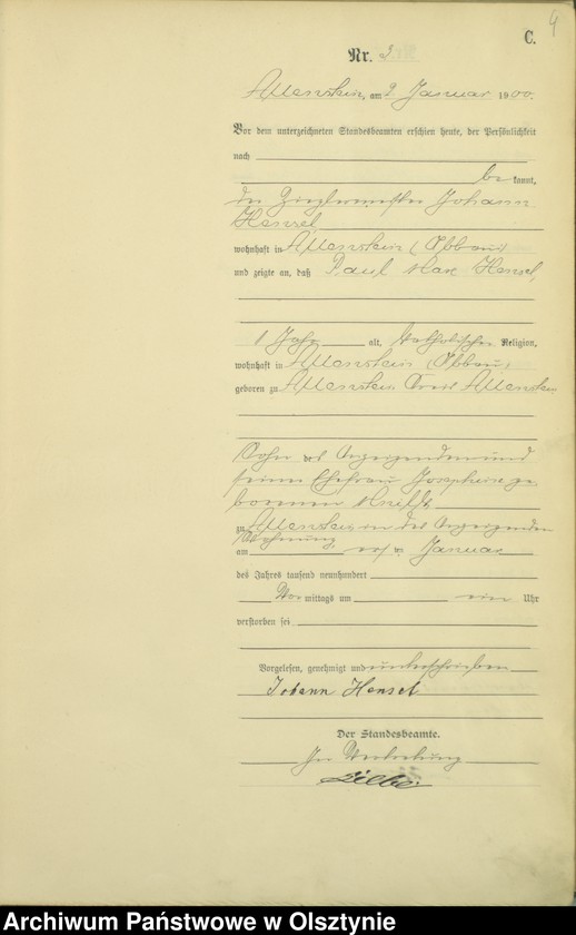 image.from.unit.number "Sterbe-Haupt-Register Tom I,Nr 1 - 399"