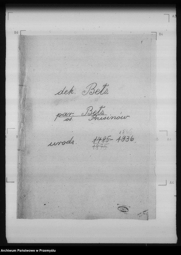 Obraz 5 z jednostki "[Kopie ksiąg metrykalnych parafii Bełz z filiami Prusinów, Tuszków, Witków (dekanat Bełz)]"
