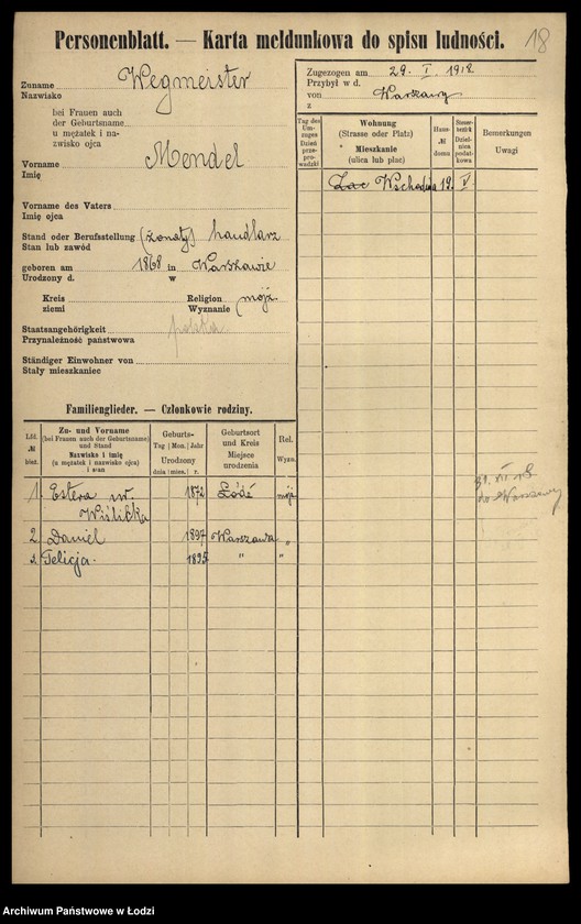 Obraz 20 z jednostki "[Spis ludności Łodzi] Wedrych - Welk"