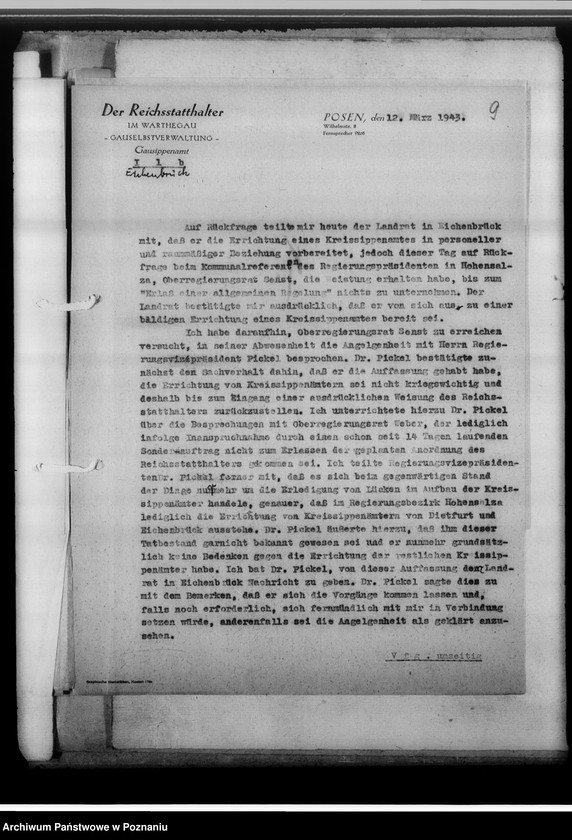 Obraz 13 z jednostki "[Korespondencja w sprawach organizacyjnych i działalności], Kreissippenamt Eichenbrück[/Wągrowiec]"