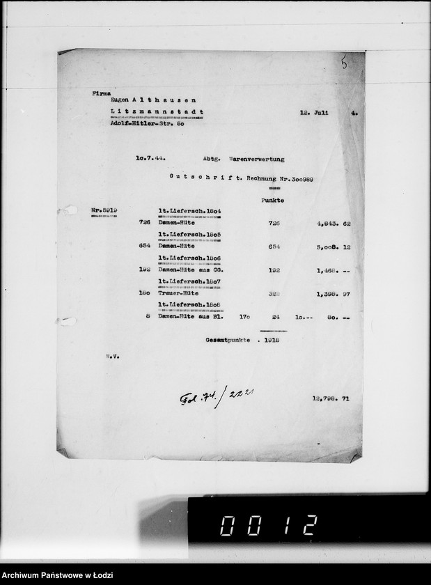 Obraz 10 z jednostki "Ausgehende Rechnungen [za dostawy towarów dla Getta]"
