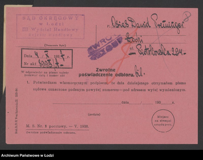 Obraz 10 z jednostki "Osłas Dawid Preminger – sprzedaż komisowa materiałów firmy „H. Teich i s-ka” w Krakowie oraz innych firm"