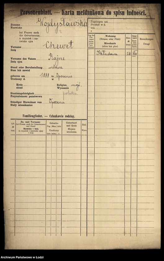 Obraz 8 z jednostki "[Spis ludności Łodzi] Wojdysławski - Wojtarek"