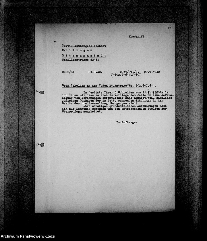 Obraz 10 z jednostki "J[uden] 611-625 [Wnioski Żydów z Getta o zwrot należności za pracę lub towar wzięty na kredyt]"