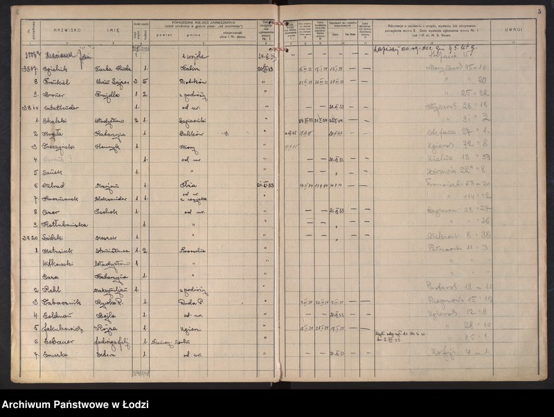 Obraz 8 z jednostki "Księga kontroli ruchu ludności (rejestr osób przybywających do gminy) Łódź, komisariat III, nr 3740-4360, nr 1-3692a"