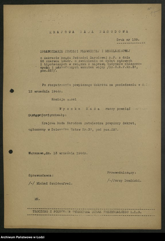 Obraz 16 z jednostki "[Materiały Ignacego Logi - Sowińskiego posła do Krajowej Rady Narodowej i Sejmu Ustawodawczego]"